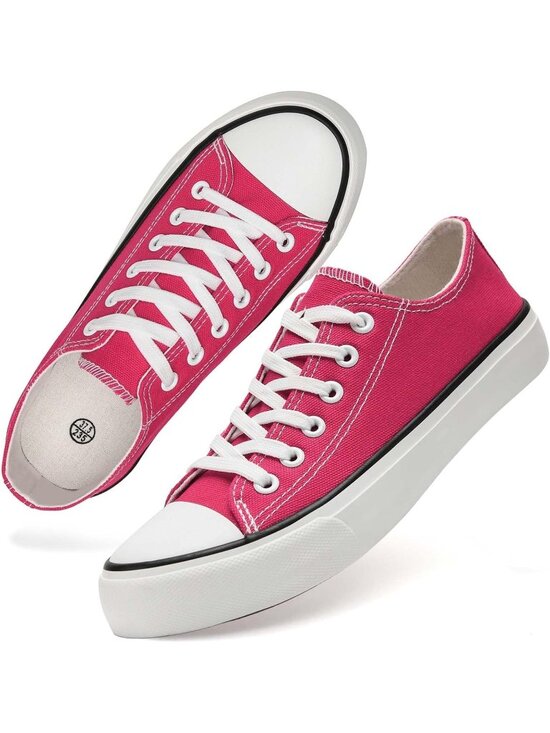 Shoes - Women's Peach Pink Low Top Lace Up Canvas Lightweight Breathable Casual Sneakers